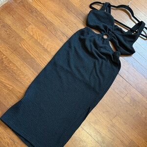 Black Cutout Knit Midi Dress - Women